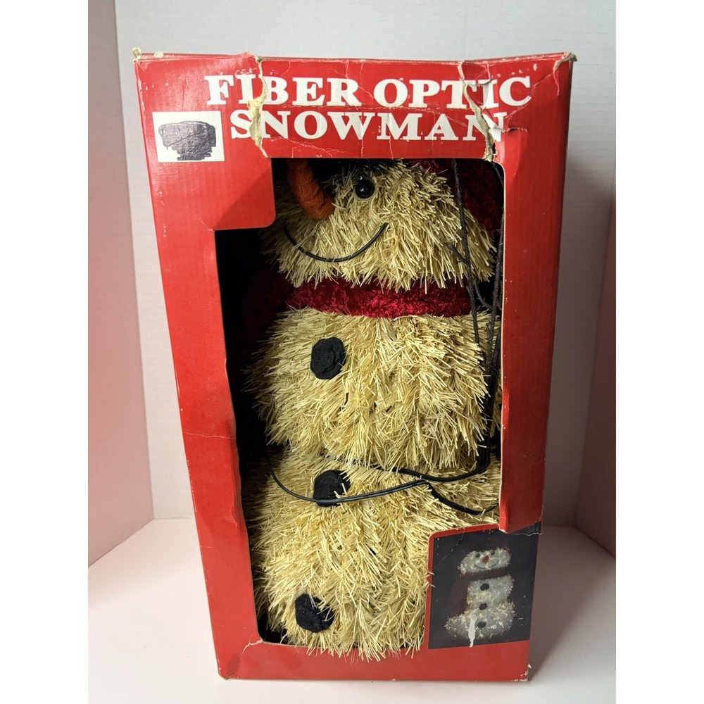 Vintage Fiber Optic Snowman Lighted Indoor Christmas Decor w‎ Box Tested